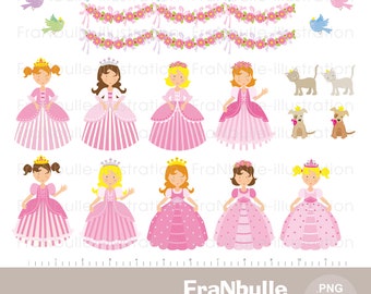Princess clipart in pink, princess art clip, birthday clipart, princess party clipart, princess theme decoration clipart