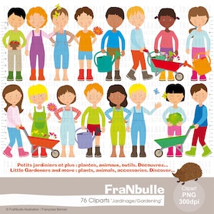 Clipart jardin potager enfants. 75 cliparts .PNG ressources pédagogiques avec plantes animaux outils enfants jardiniers. Jardinage à l’école