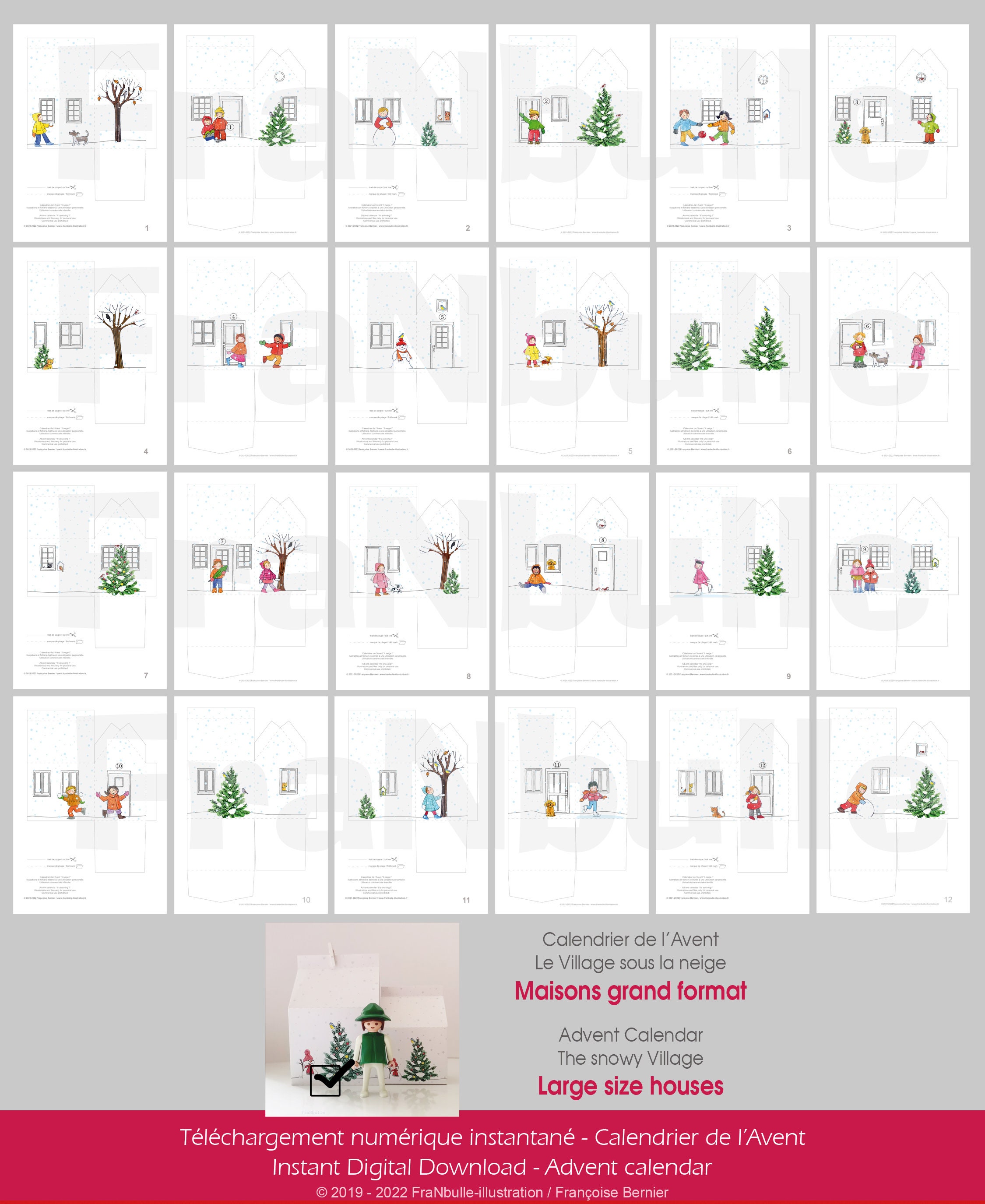 Printable Advent Calendar. Big Boxes. Large Houses for Christmas
