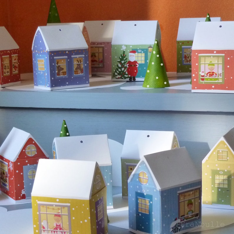 Advent calendar : Santa Claus Village, Christmas paper decorations. Christmas decoration to print. A4 files image 3