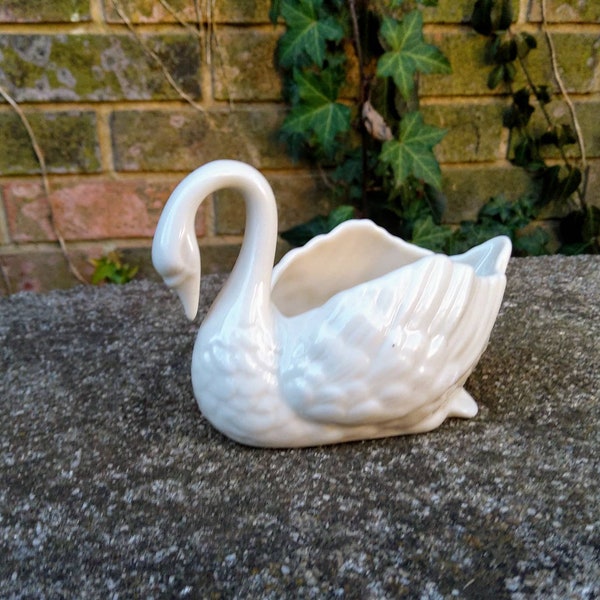 Swan Lenox Figurine Vintage Glazed Porcelain Bird Made in USA Candy Dish or Planter Aviary Home Decor