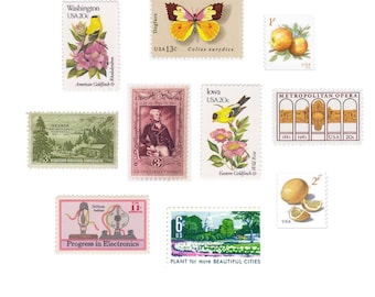 Spring Bloom Vintage Postage | 10 Stamps  | Wedding | Postage Stamps | Assortment | Set | Curated | US | Unused | Pink Yellow