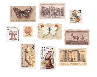Brown Tan Assortment | Vintage Postage | Unused | Postage Stamps | Mix | Postage | 10 Stamps | US | Neutral | Wedding Postage