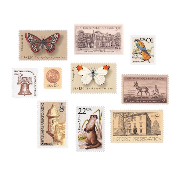 Brown Tan Assortment | Vintage Postage | Unused | Postage Stamps | Mix | Postage | 10 Stamps | US | Neutral | Wedding Postage