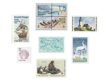 Seashore Assortment | Beach | Vintage Postage | Unused | Stamps | Mix | Postage | 10 Stamps | US | Wedding Postage | Sea | Ocean