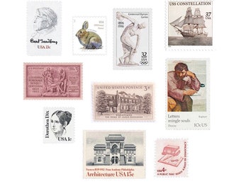 Gray Beige & Blush | Vintage Postage | Neutral | Wedding | Postage Stamps | Mix | Postage | 10 Stamps | US Unused Curated Set assortment