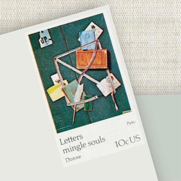 Letters Mingle Souls | Postage | Writing | Vintage Stamps | Donne | Blue | Red Postage | Wedding Postage