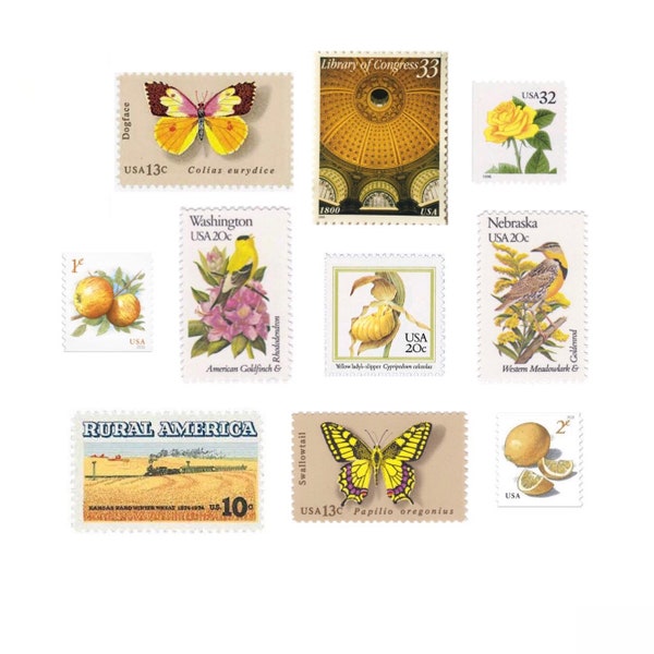 Yellow Assortment | Vintage Postage | Unused | Postage Stamps | Mix | Postage | 10 Stamps | US | Orchid | Wedding Postage | Flower | Floral