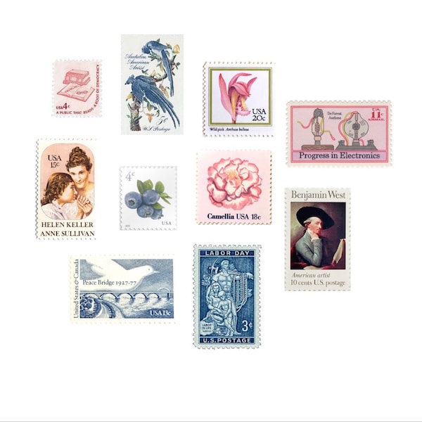 Pink & Blue Assortment | Vintage Postage  | Pastel | Postage Stamps | Flower | Curated | Postage | 10 Stamps | US | Wedding Postage