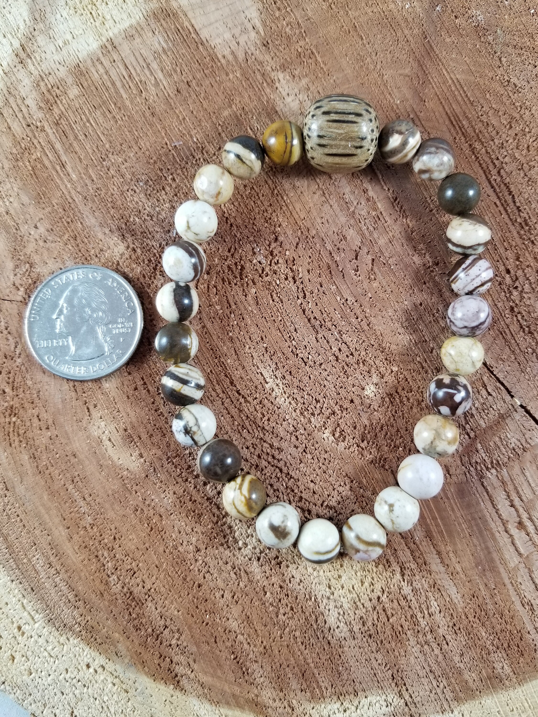 Zebra Jasper Mala Bracelet w/ Wood Guru Bead! Witch, , Mystic