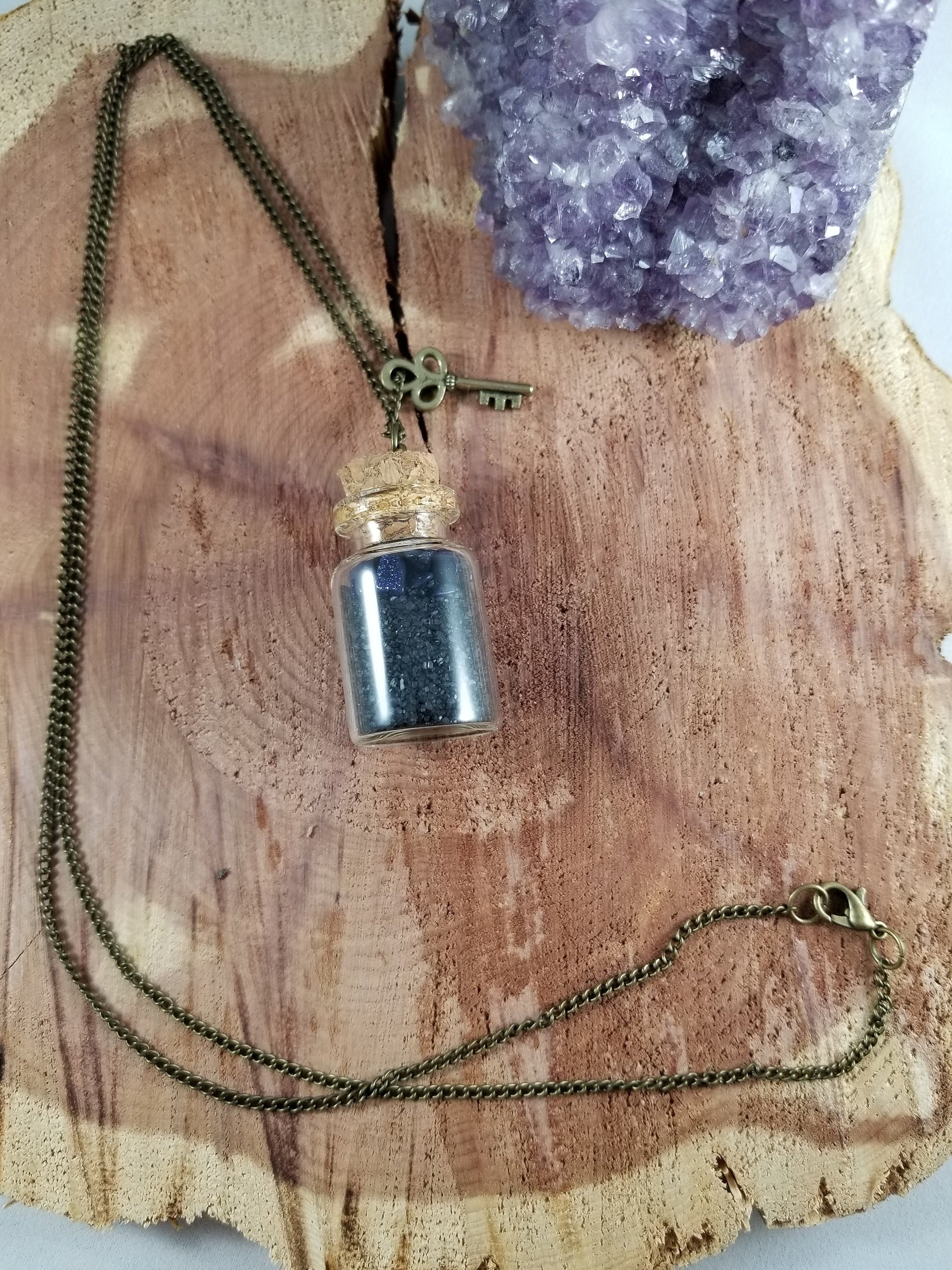 Cosmic Key Spell Bottle Blue Goldstone Black Salt W Skeleton Key 
