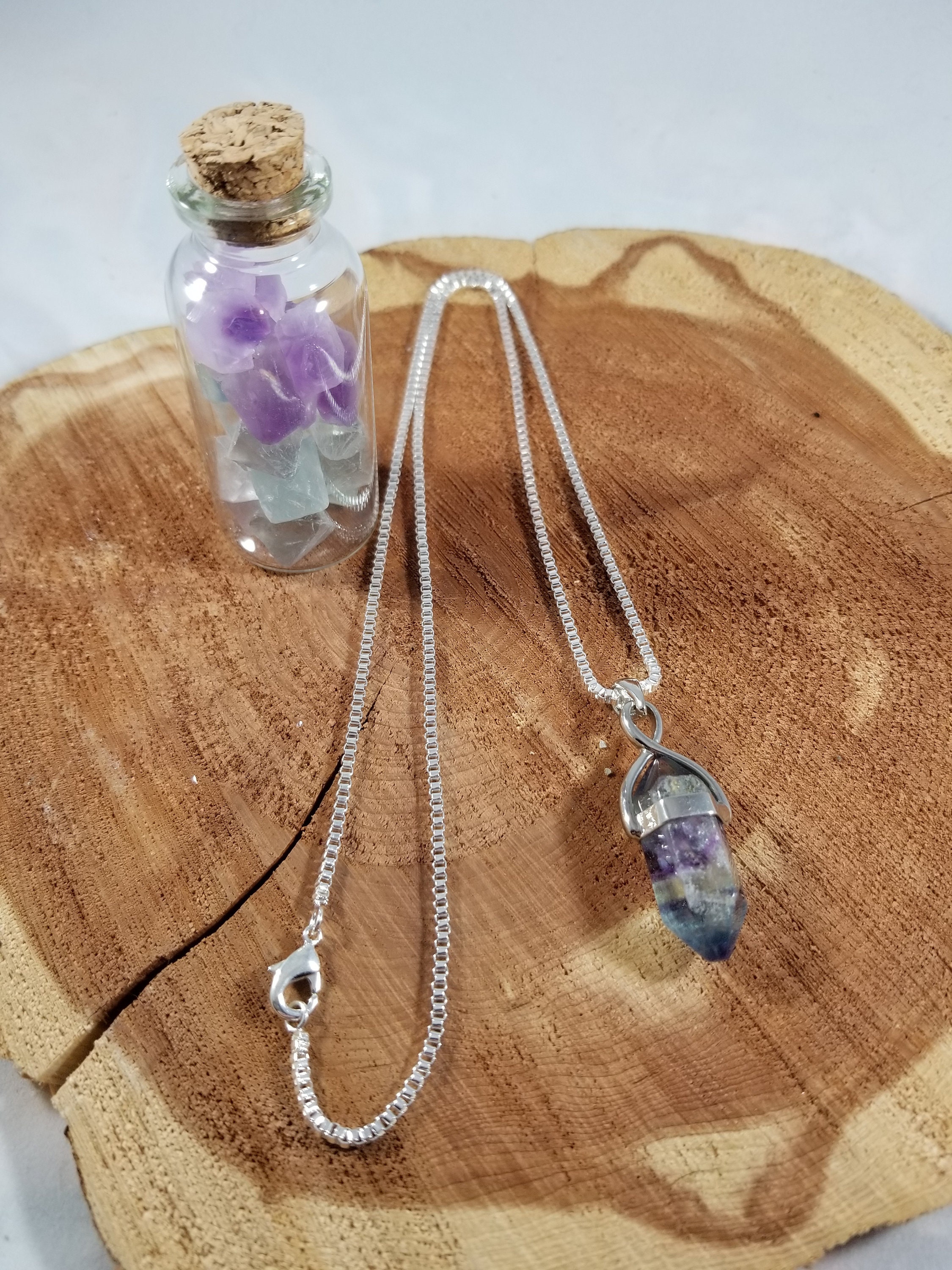 Rainbow Fluorite Pendant w/ 22 inch Stamped .923 Silver Chain & Altar
