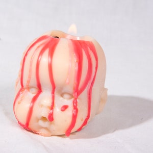 Bleeding Head Cute Creepy Baby Doll Candles Small, Unique Personalised, Funky, Gift Talking Point, Custom Hand Made Colours Soy Wax Vegan