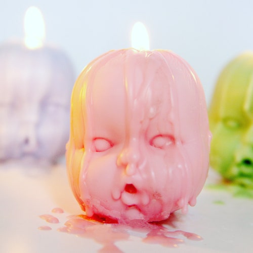 Cute Creepy Baby Doll Head Candles Small, Unique Scented - Personalised, Funky, Gift Talking Point, Custom Hand Made Colours Soy Wax Vegan