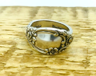 Anillo de cuchara, plateado, vintage ~ balada de 1953 ~ joyería de cubiertos, hecha a mano, reciclada, de mediados de siglo, joyería de cubertería, regalo para ella