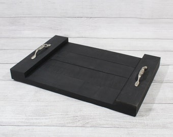 Decorative Wood Tray, Decorative Serving Trays, Rustic Wood Tray, Decorative Trays For Ottomans, Decorative Tray - 18" Black