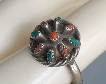 Vintage Zuni Turquoise Coral Sterling Ring