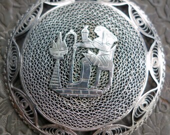 Huge Egypt Silver Filigree Brooch 1939