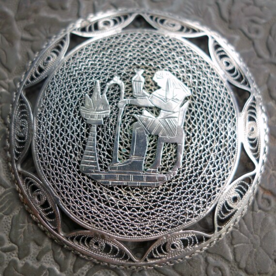 Huge Egypt Silver Filigree Brooch 1939