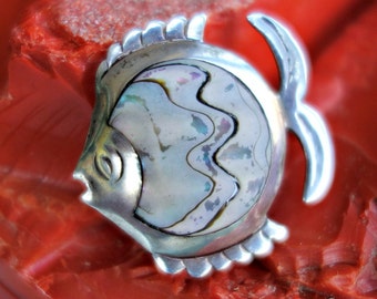 Vintage Mexico Sterling Shell Fish Pin Hallmarked