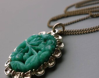 Emmons Molded Faux Jade Glass Pendant Necklace