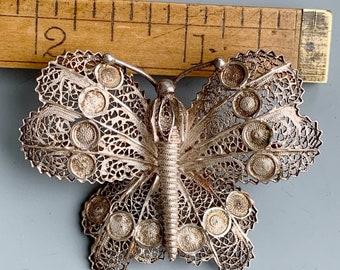 Filigree Sterling Butterfly Pin Vintage