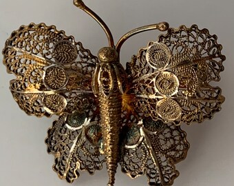 Filigree Gilt Butterfly Brooch