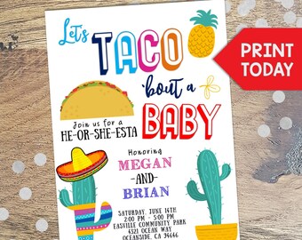 Gender Reveal Invitation, Taco Bout a Baby, Taco Party, Baby Shower, Fiesta, Boy or girl, Cactus, Fiesta Shower, Editable Invitation, Baby