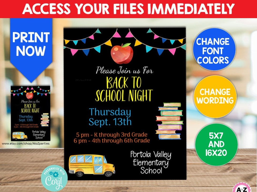 Back to School Night Invitation Poster and Flyer Editable - Etsy