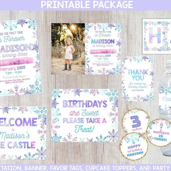 Frozen Package, 60% savings, Frozen Party Package, Invitation, instant download, birthday party, cupcake toppers, Banner, Frozen 2 Signs