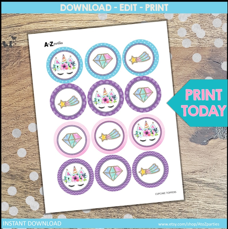 Download Centerpiece Cupcake Topper Unicorn Glitter Party UNICORN PARTY Package Signs Unicorn Party birthday- Unicorn Banner