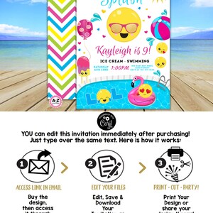 Emoji Invitation, Emoji Pool Party Birthday Party Invite Pool Party ...