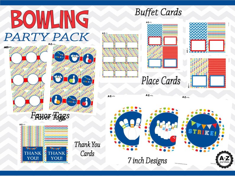 Bowling Birthday Party Package 100 Items Instant Download Etsy