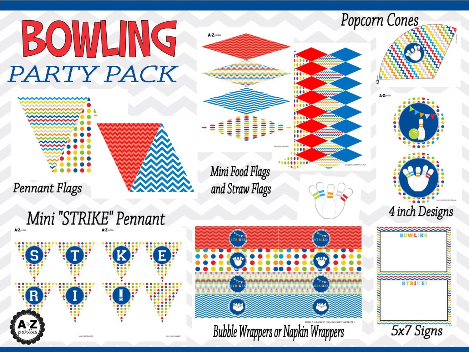 Bowling Birthday Party Package 100 Items Instant Download Etsy