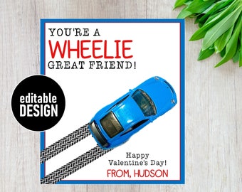 You're a Wheelie Great Friend Valentine's Day Card School Card Editable Printable with Corjl Car Valentine Card Design Download Last Minute