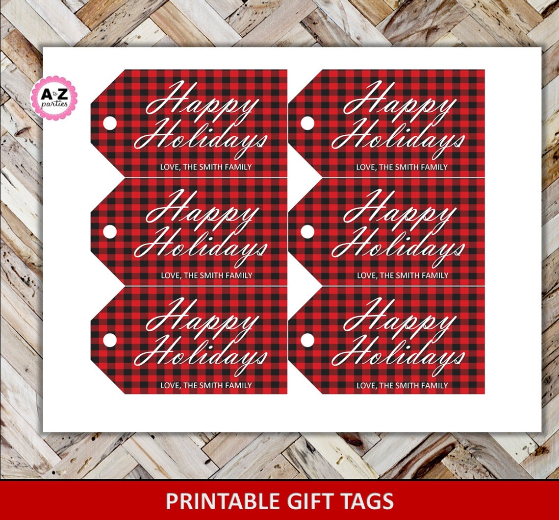Buffalo Print Gift Tags Happy Holidays Personalized Red - Etsy