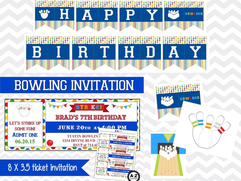 Bowling Birthday Party Package 100 Items Instant Download Etsy