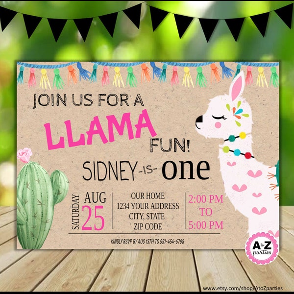 Llama Birthday Invitation - Edit on your own - Templett - Llama birthday party - llama fun - llama party invitation - decorations print now