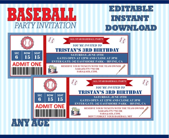 Baseball Editable Birthday Invitation Instant Download DIY | Etsy