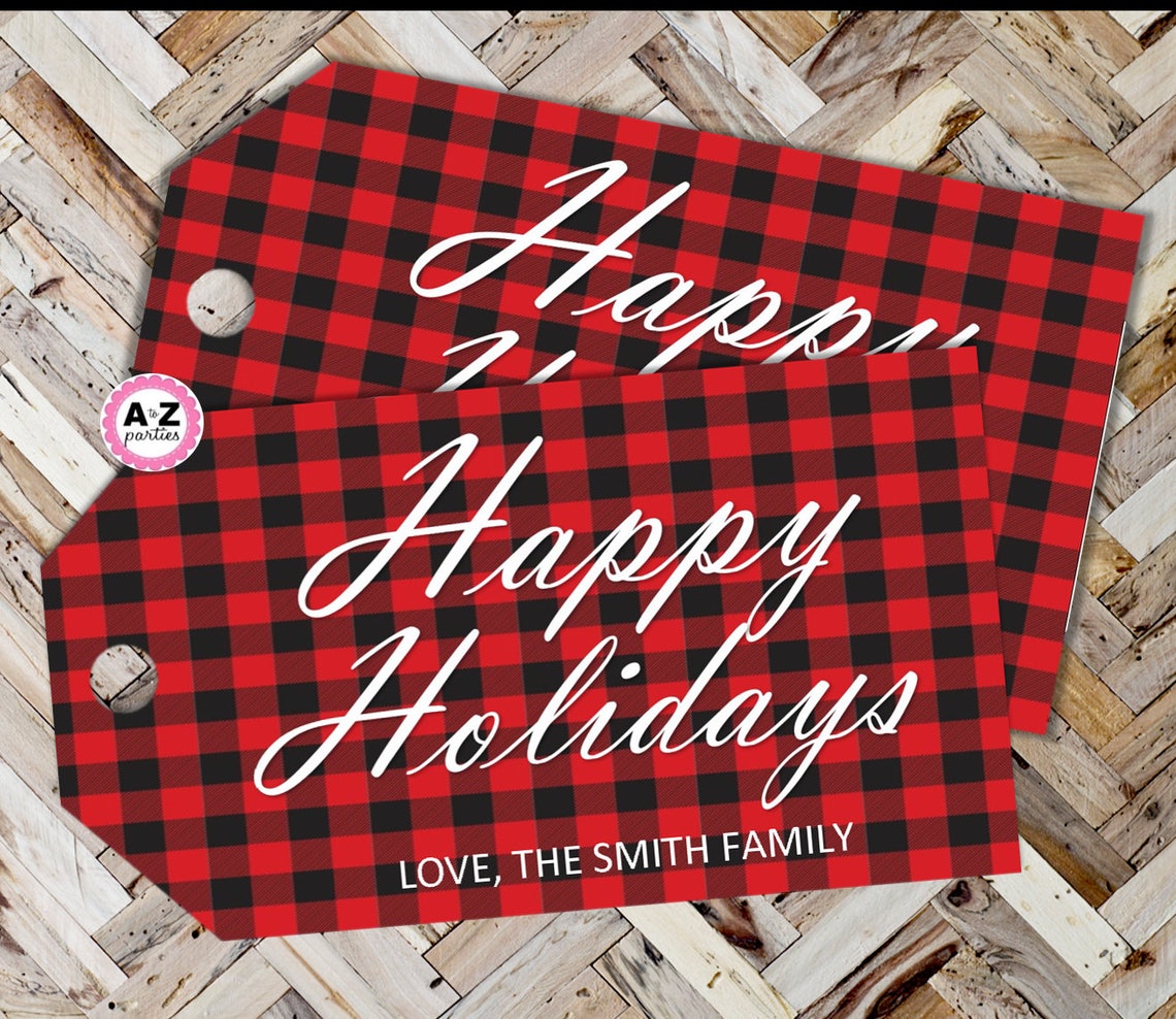 Buffalo Print Gift Tags Happy Holidays Personalized Red - Etsy