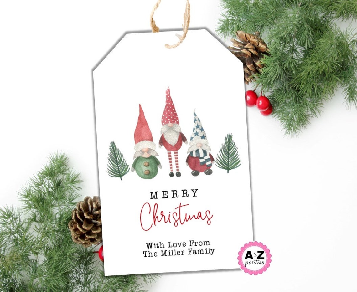 Gnome Gift Tag Christmas Holiday Party Favor Present tag | Etsy
