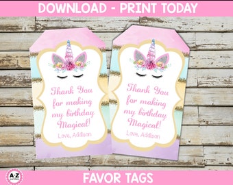 UNICORN Editable Favor Tags - favor tags with editable names - or any wording - Glitter - Rainbow - Unicorn Party - Watercolor - Gift Tags -