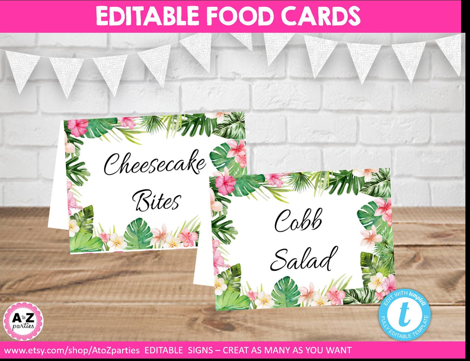Tropical Buffet Cards Place Cards Menu Cards Hawaii Name Etsy
