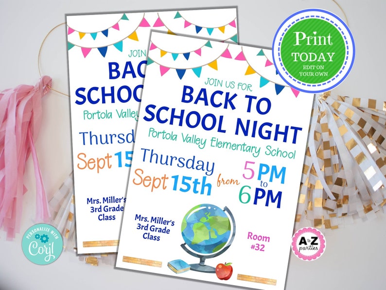 Back to School Night Invitation Poster and Flyer Editable | Etsy