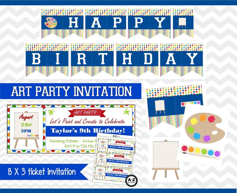 Art Birthday Party Package 100 Items Instant Download DIY Etsy