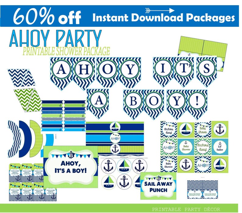 AHOY It's a Boy Baby Shower Printable Instant Download Etsy