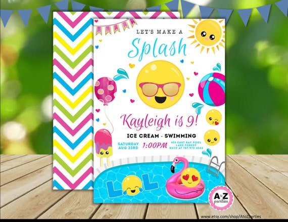 Emoji Invitation Emoji Pool Party birthday party invite pool | Etsy