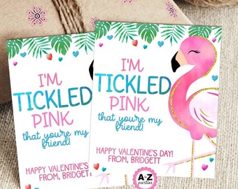 Valentine Favor Tags, Editable, Flamingo, I'm Tickled the Pink, Glitter Flamingo Class Valentine DIY, corjl Editable Gift Tag INSTANT ACCESS