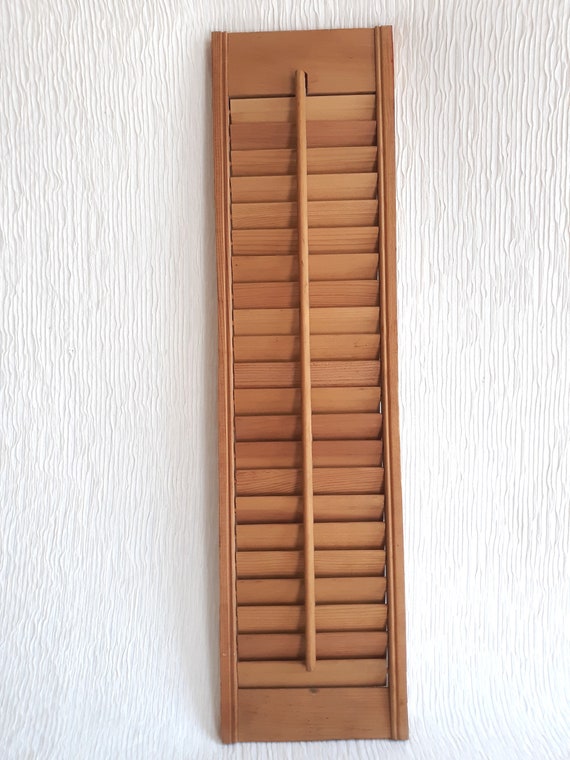 Vintage Pine Indoor Shutter Plantation Style Natural Wood Color Louvered Window One Panel Adjustable Slats Cabinet Door Country Decor Nos