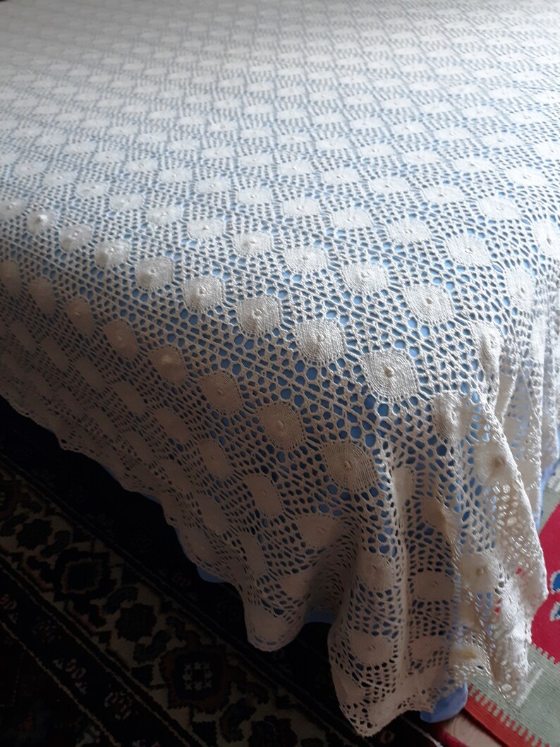 Vintage Cotton Crochet Bedspread Ecru Cotton Thread Handmade Etsy